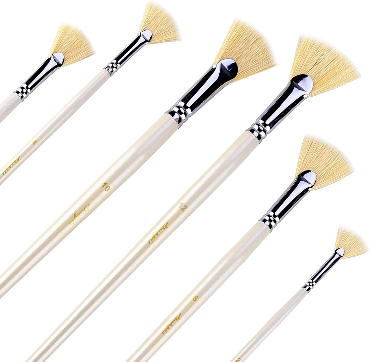 6 PCS Fan Brush Set – Hog Bristle, Anti-Shedding Brushes for Acrylic, Watercolor & Oil Painting with Case